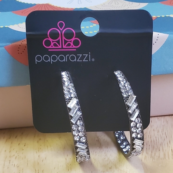 paparazzi Jewelry Paparazzi Gunmetal Glitz Hoop Earrings Poshmark